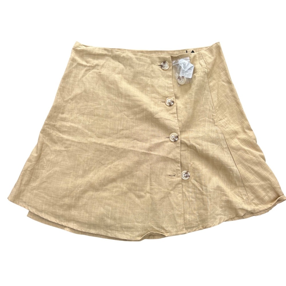 Mind Code Tan Beige Cotton Button Front A-Line Mini Skirt Size L 9374W